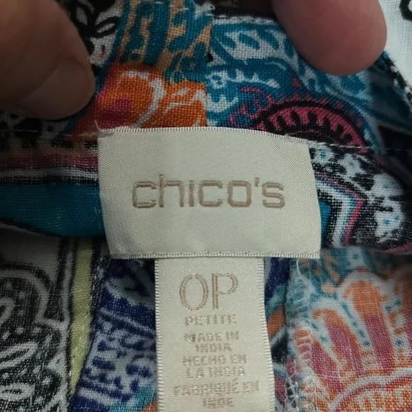 2594) Chico's Paisley Linen 3/4 Sleeve Open Front Blazer Size 0P/Small - Picture 8 of 9